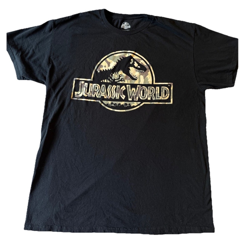 Jurassic World Mens T-Shirt Black Crew Neck Short Sleeve Logo Pullover Size L